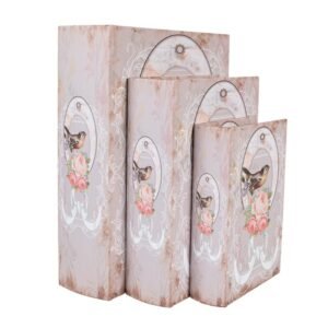 65689 boite de rangement set de 3 livres 27 22 17 cm rose bois oiseau