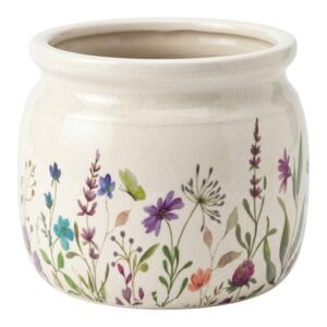 6ce2439m pot de fleurs beige ceramique fleurs