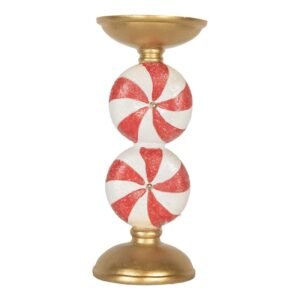 bougeoir de noel avec lumieres led o 10x23 cm couleur or