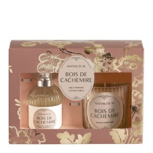 coffret parfum d ambiance et bougie parfumee tresor de fleurs bois de cachemire