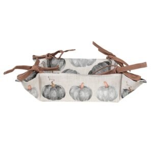 corbeille a pain 35x35x8 cm gris coton citrouille