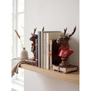 serre livres set de 2 14x13x18 cm marron rouge polyresine cerf porte livres (1) serre livres set de 2 14x13x18 cm marron rouge polyresine cerf porte livres (1)