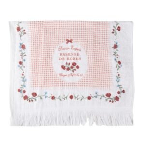 serviette invitee 40x66 cm blanc vert coton essence de roses