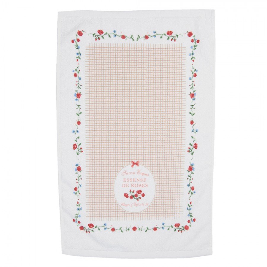 serviette invitee 40x66 cm blanc vert coton essence de roses.1 serviette invitee 40x66 cm blanc vert coton essence de roses.1