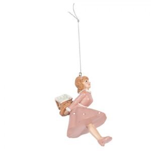 6pr5304 pendentif de noel fille 10 cm rose plastique.